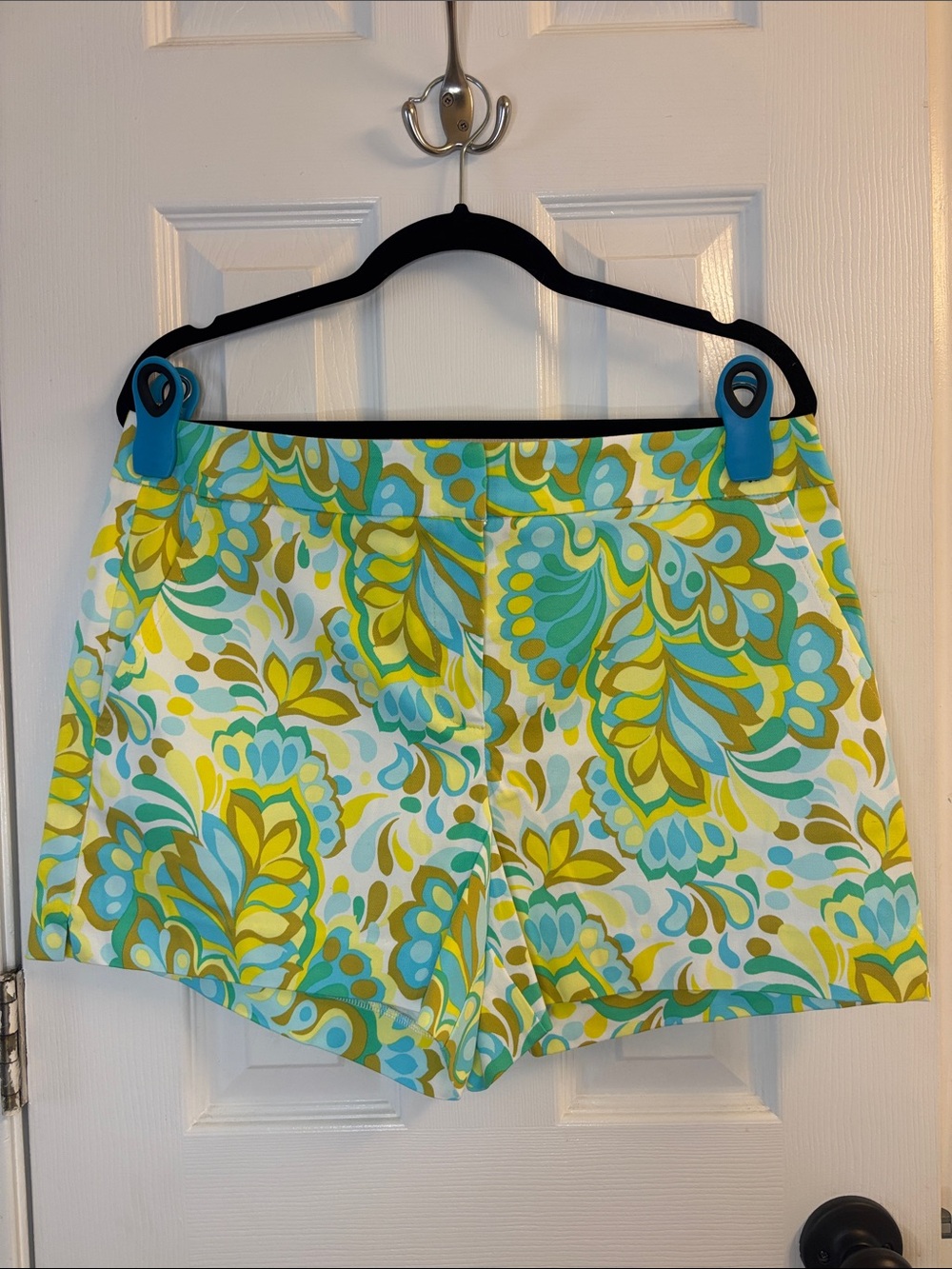 Trina Turk Yellow, Teal & White Floral Print Bermuda Shorts